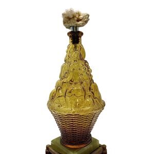VTG MCM AMBER GENIE BOTTLE DECANTER EMPOLI ITALY‎ & QUARTZ CRYSTAL STOPPER